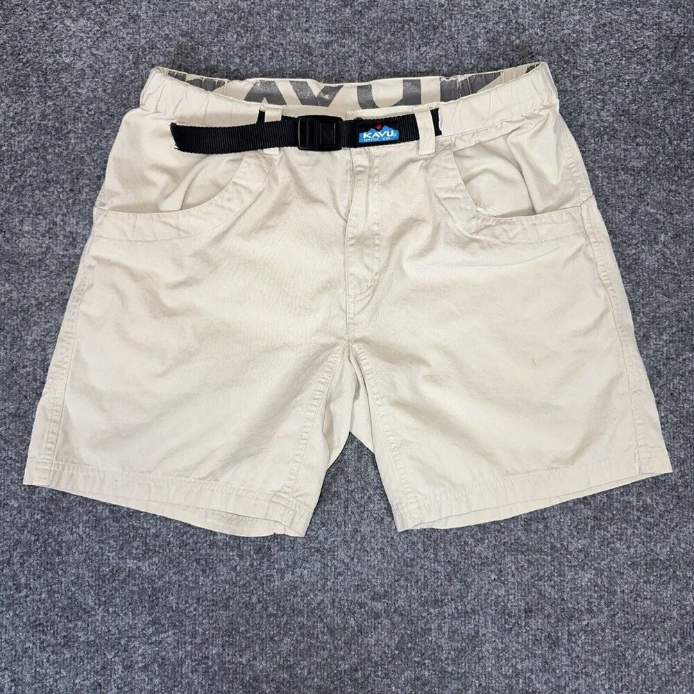 KAVU Shorts Mens 33x7.5 Medium Beige Belted Casual Outdoor Low Rise Cotton Adult
